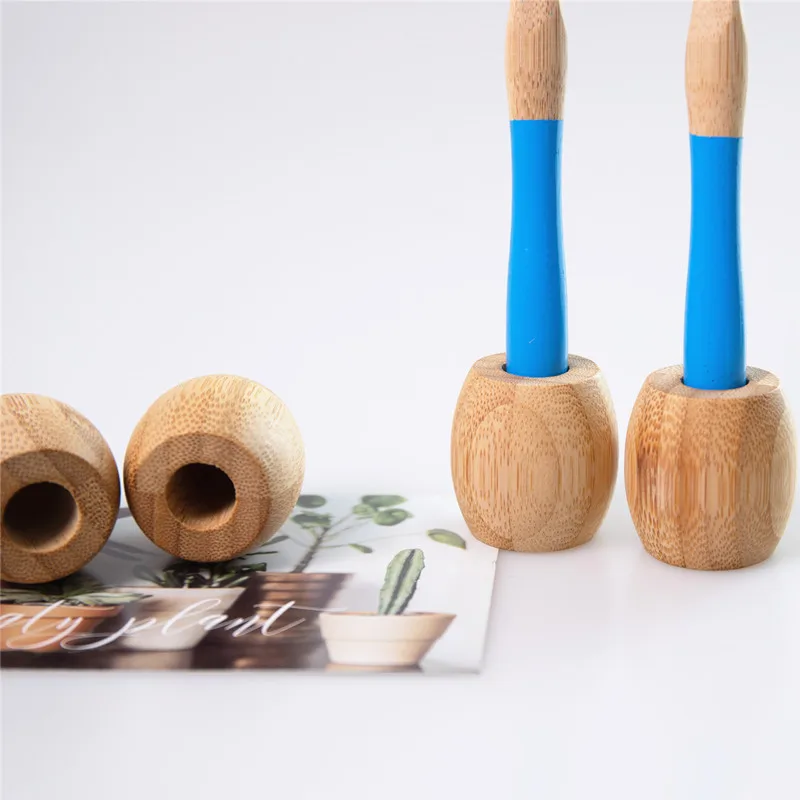 Toothbrush Base Holder - Bamboo and Wood Base - Desktop Bathroom non Perforated Toothbrush Holder - Home and Toothbrush Storage