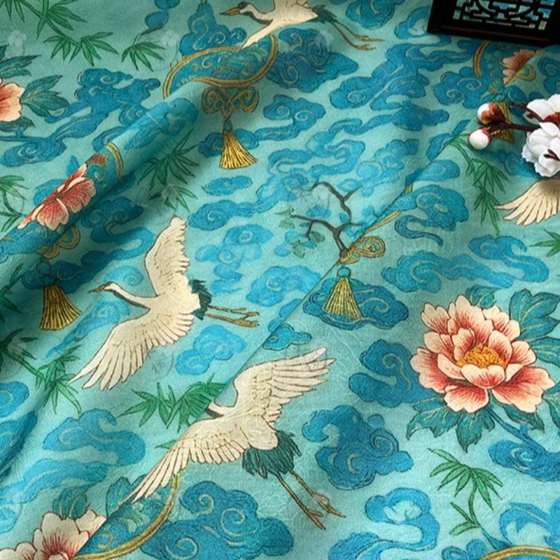 

L100XW150CM Lyocell Jacquard Fabric Crane Cloud Pattern New Chinese Style Spring Summer Hanfu Qipao Dress DIY Sewing Accessories