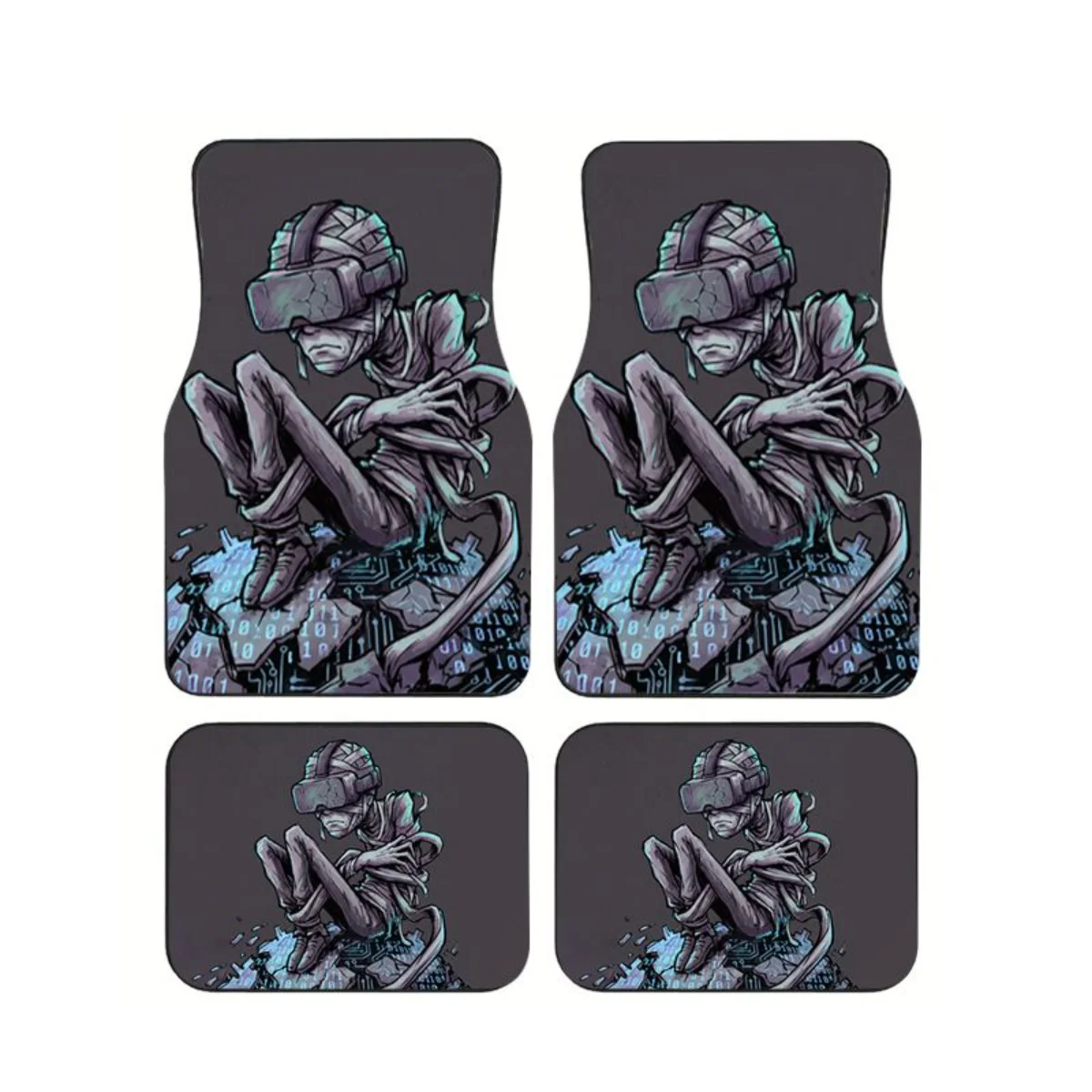 

Dark VR Mummy Cyberpunk Car Floor Mats 4pcs Set Universal Fit Anti-Slip Waterproof Auto Foot Carpets Car Interior Accessories