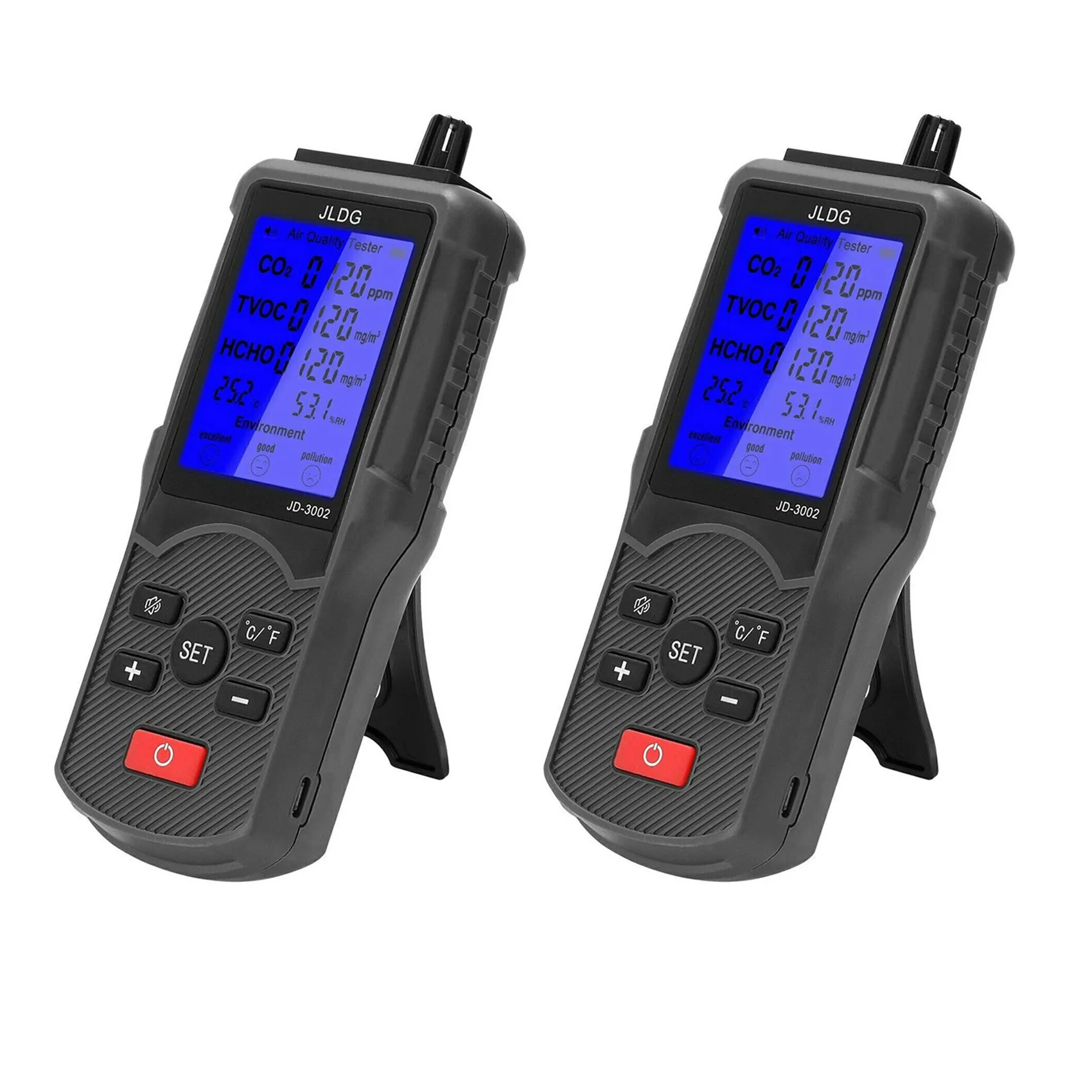Jldg 2X Air Quality Tester Co2 Tvoc Meter Temperature Humidity Measuring Device Carbon Dioxide Monitor With Lcd Screen-[A22I]