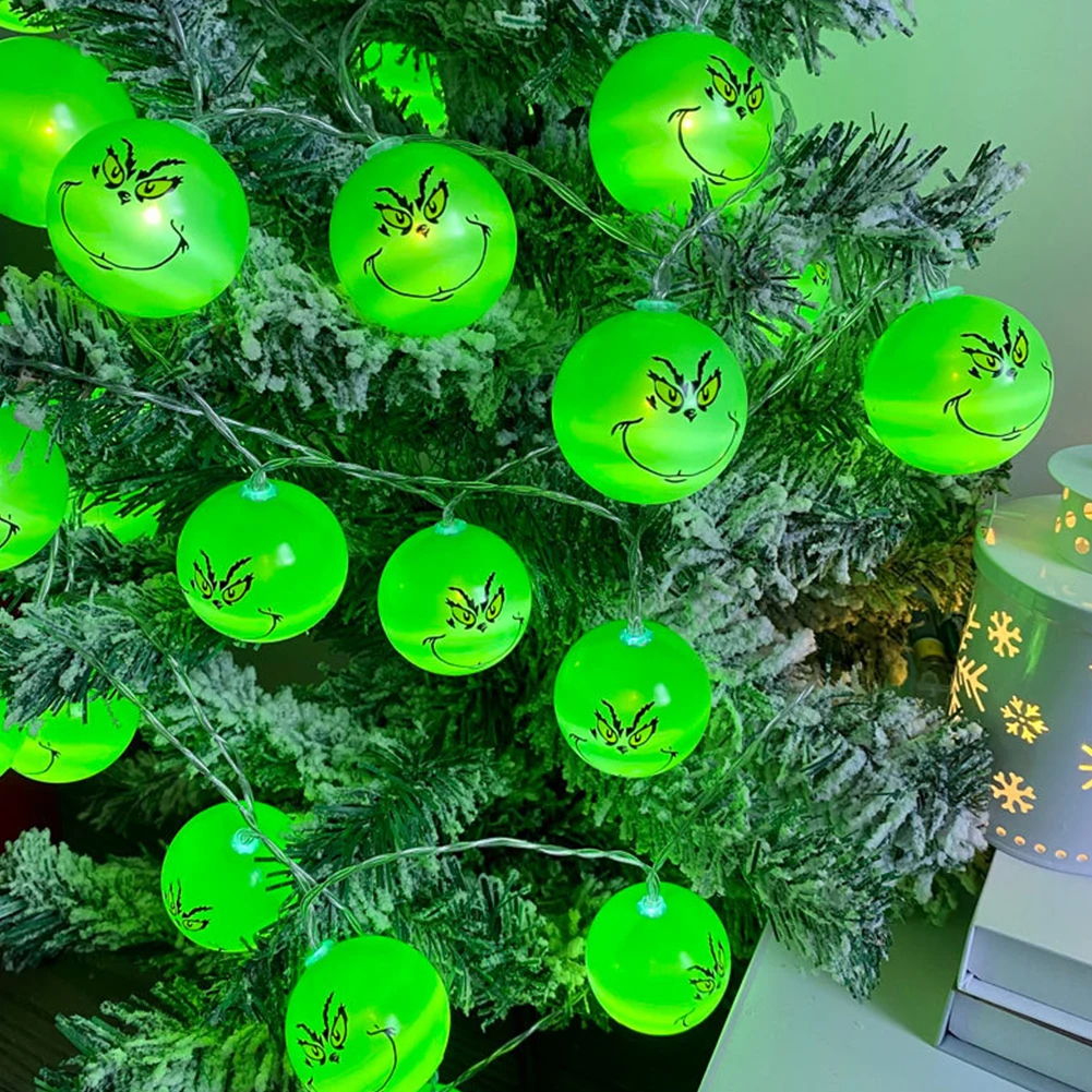 2024 Christmas Decoration Party String Lights 10 LED Funny Green Balls Lights Holiday DIY Christmas Tree Garden Decor Light 1.5M