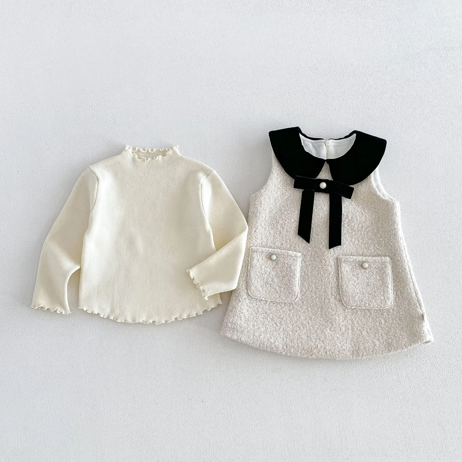 2026 New Winter Girls Tweed Style Fleece-Lined Jumper Dress | Thick Warm Party Gown | Cute Sleeveless Dress