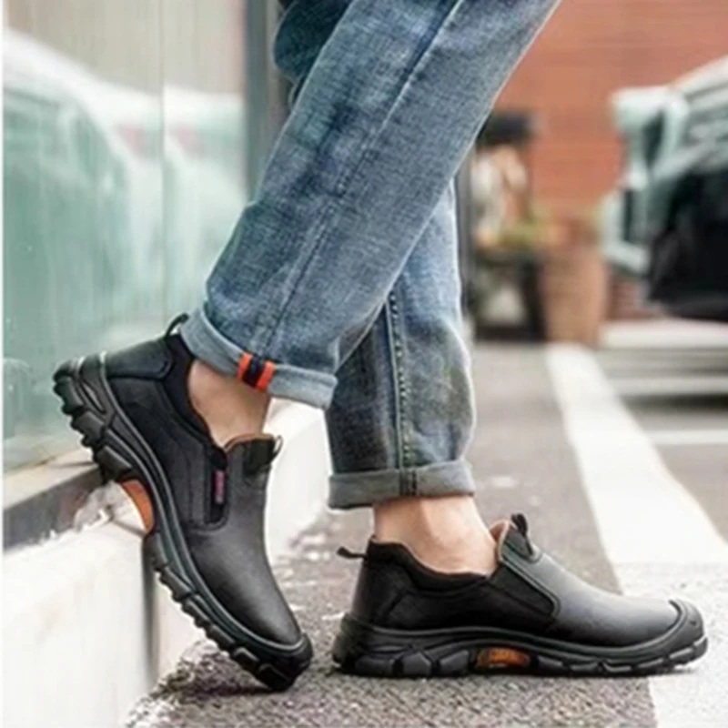 Men Leather Safety Shoes Work Anti-Scalding Industrial Shoes Waterproof Anti-Smash Anti-Puncture Steel Toe Black Men Footwear