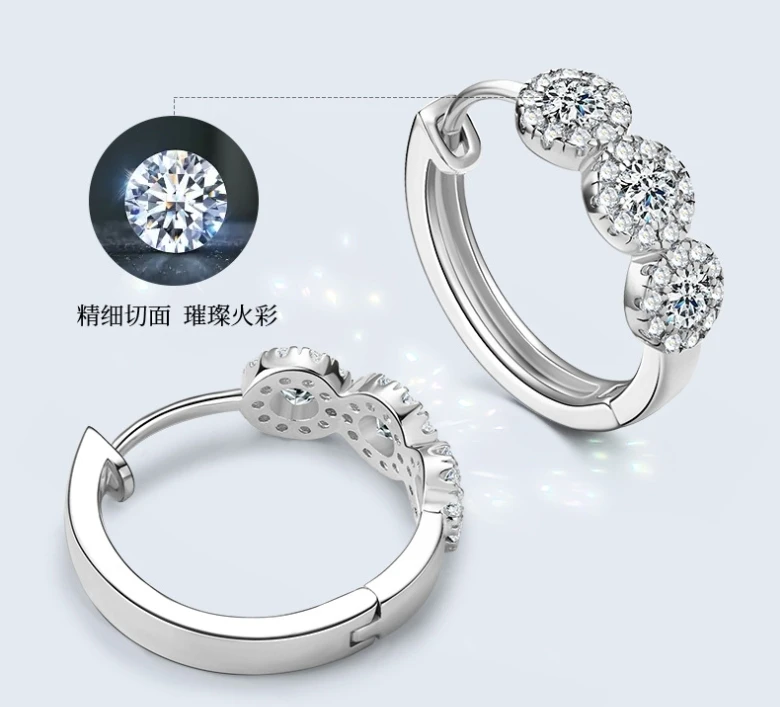 Light Luxury Fine Jewelry Earrings 925 Sterling Silver D VVS1 Moissanite Diamond Hoop Earrings For Women