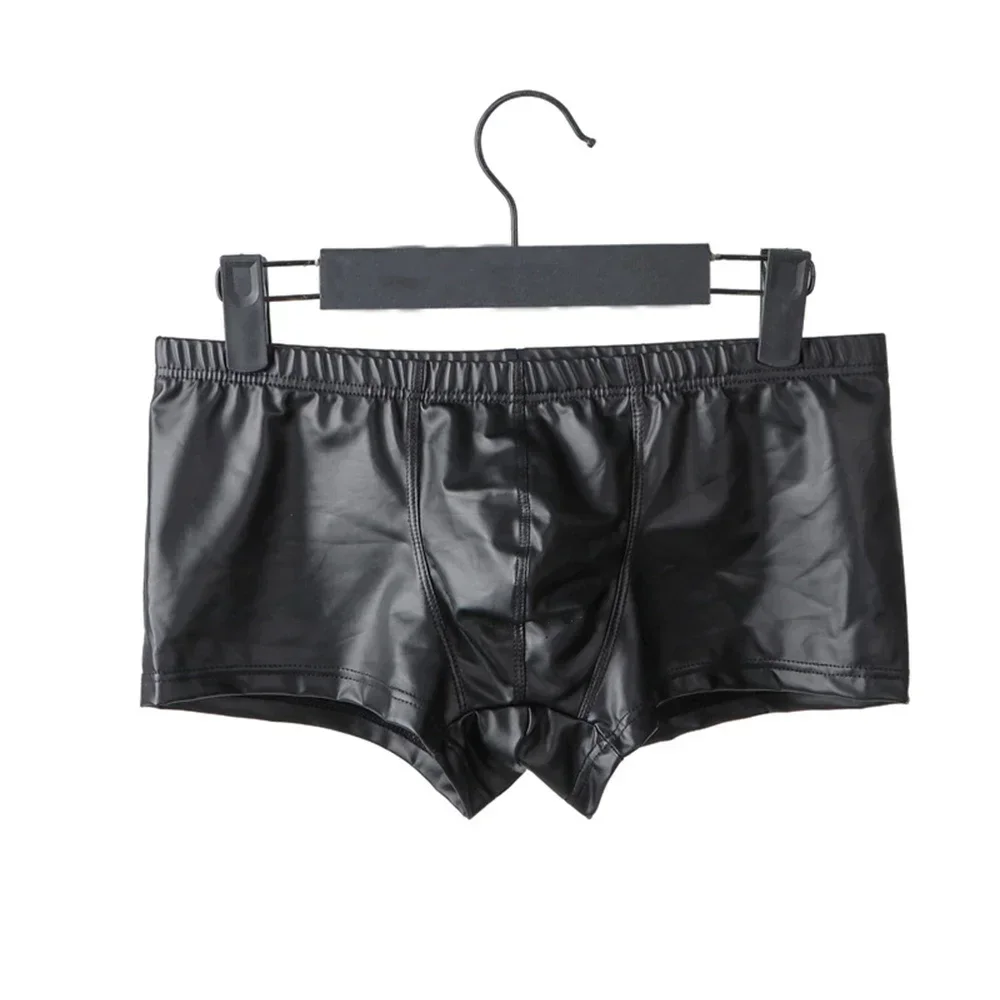 1pc Men\'s Faux Leather Boxers Shorts Elastic Waist U-Convex Pouch Briefs Trunks Tight Fit Panties Male Lingerie Underwear