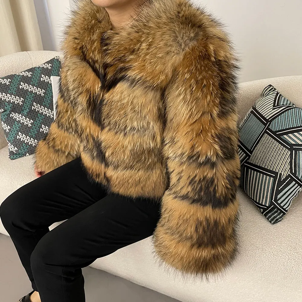 Real Raccoon Fur Jacket Fur Coat Fox Fur Coat Winter Jacket Women Natural Fox Fur 2024 Outerwear O-neck Thick Warm Luxury Female