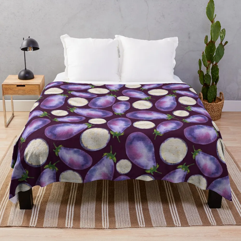 

Colorful fresh eggplant watercolor pattern Throw Blanket Baby Blankets For Baby Luxury Giant Sofa Blankets