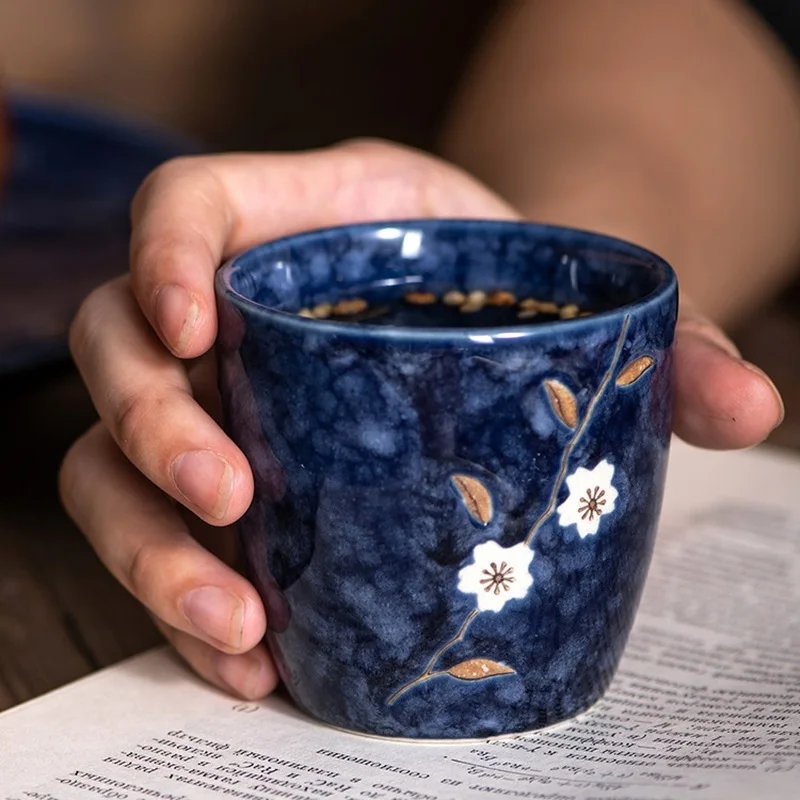 CHANSHOVA-Ceramic Handprint Tea Cup, Coffee Cups, Porcelain, Embossed Flower Pattern, Retro Style, Under Glazed, H366, 100ml