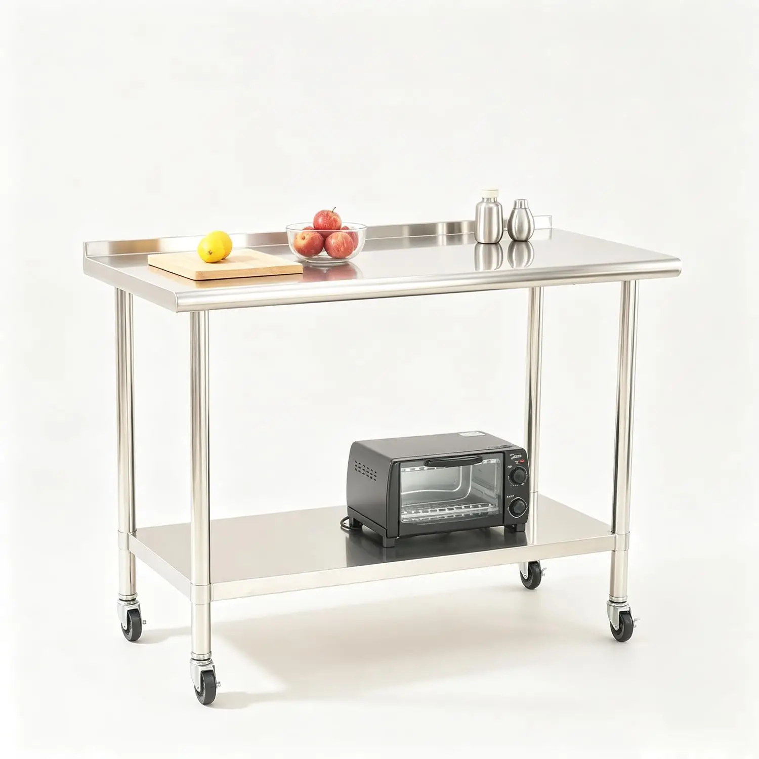 Stainless Steel Table with Wheels 24X48 Inches, Backsplash & Casters