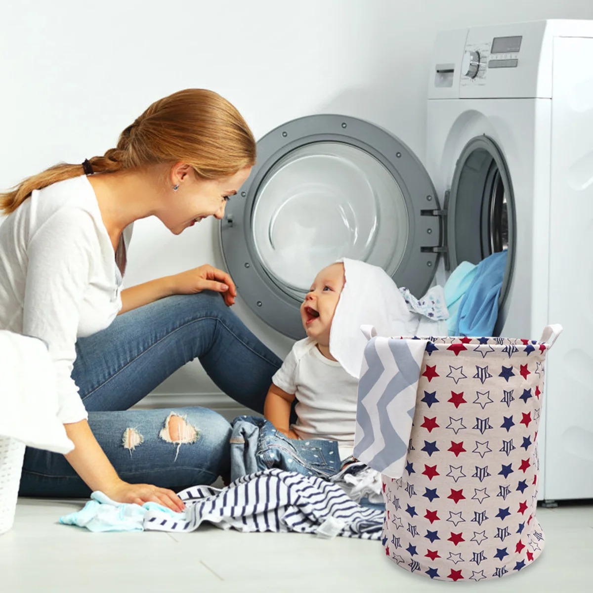 

2Pcs Foldable Laundry Basket Canvas Material Large Capacity Double Handle Storage Organizer for Dirty Clothes Home Use