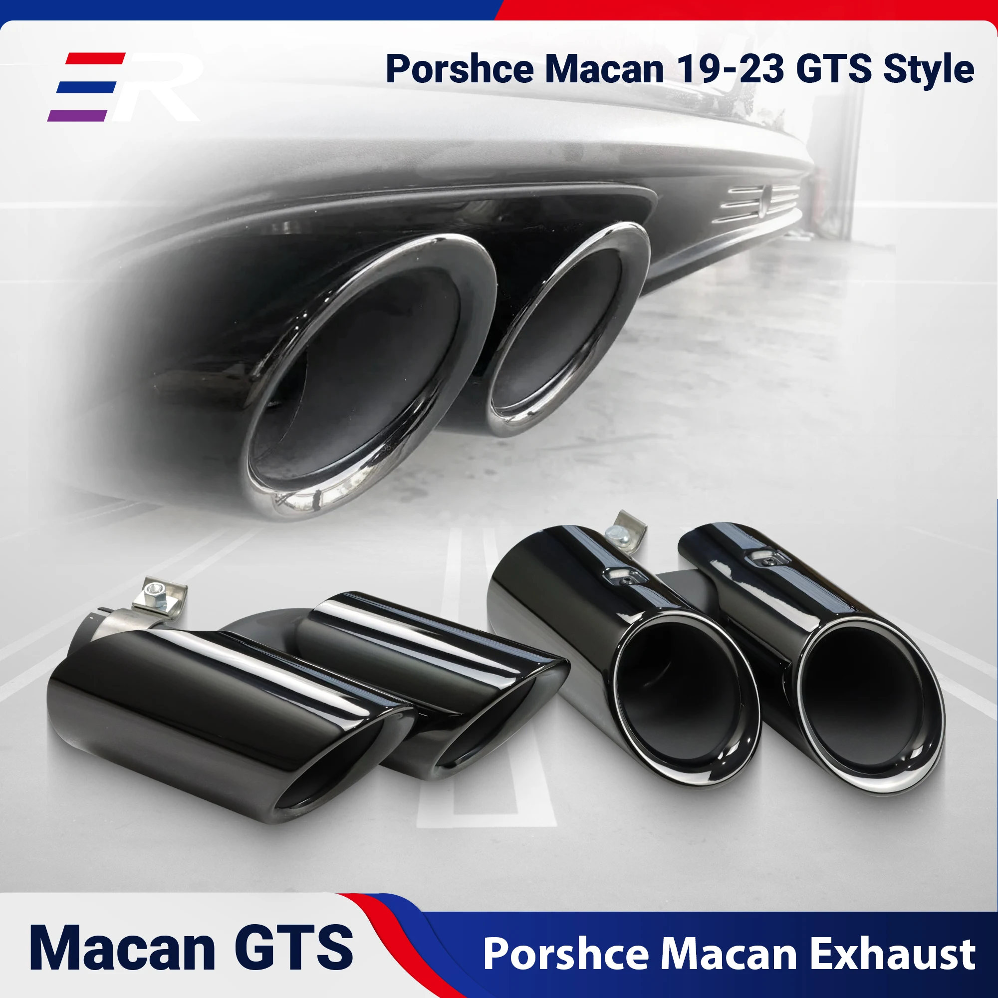 1pair Black Chrom Exhaust tips for Porshce 19-23 Macan GTS Style Muffler nozzles Modify car Decoration