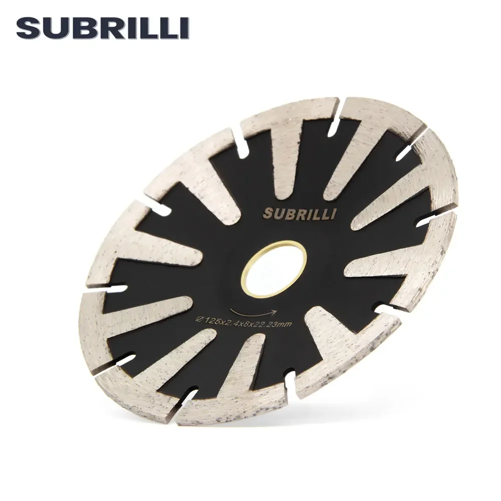 Subrilli 125mm disco de diamante curvo granito concreto serra circular 5 "forma arco seco molhado disco de corte com t dentes protetores