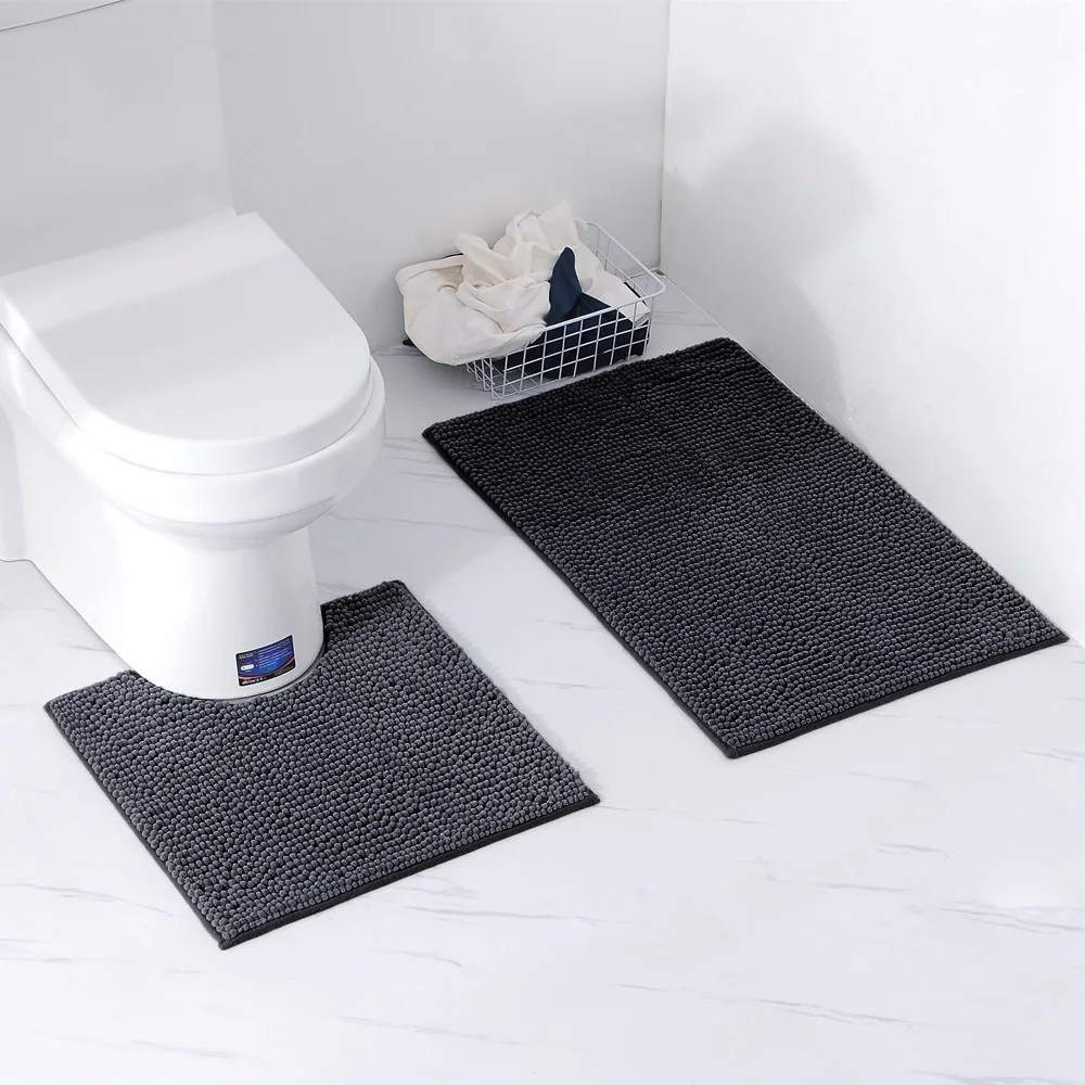 

New Solid Color Chenille Home Non-slip Carpet Bathroom Absorbent Quick-drying Foot Pads Shower Room Decorative Floor Mats Set