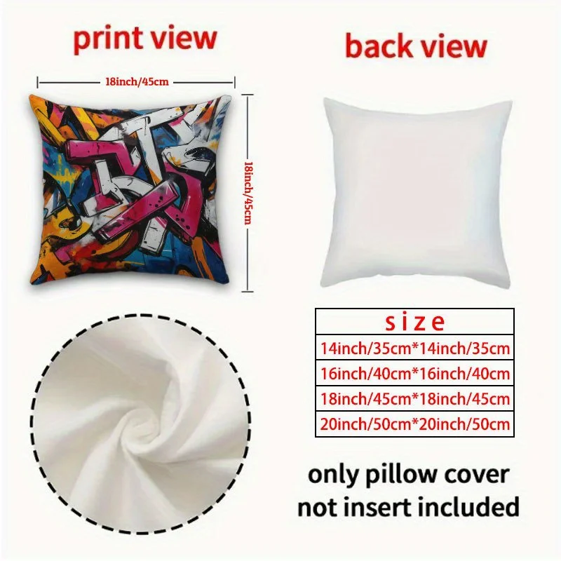 Stylish Graffiti Pop Art Printed Throw Pillow Cushion Set of 4 Accent Pillows for Modern Living Room Home Decor