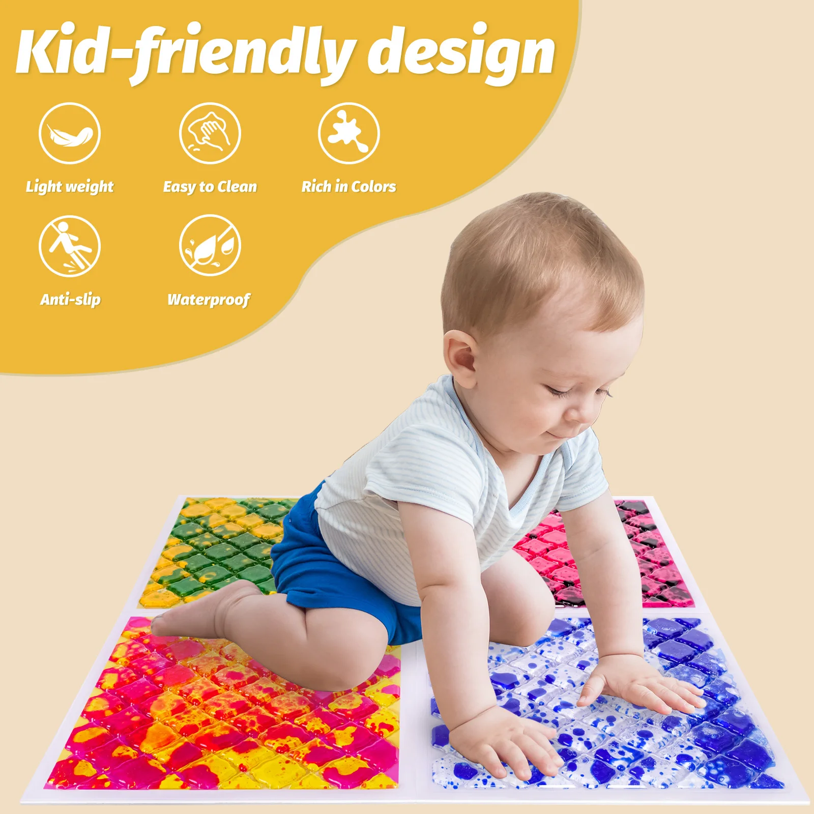 وسادة أرضية حسية لمسية ممتازة للأطفال: ألعاب حسية بصرية نابضة بالحياة تعليمية لاستكشاف اللمس للأطفال الصغار
