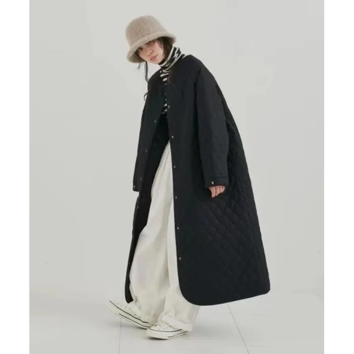 

Loose Large Size Casual Jaet Women's Thiened Cotton Quilted Long Coat Autumn Winter Faion Sli Color Commute