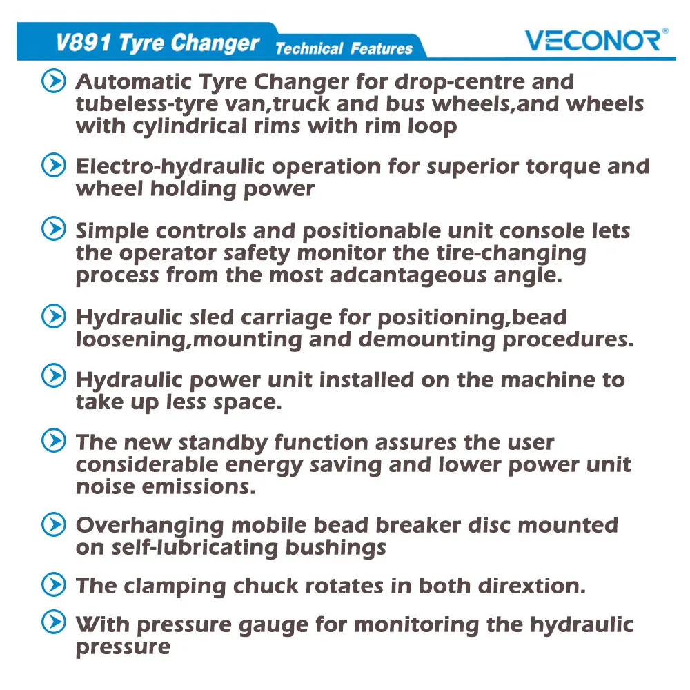 V891 Electro-hydraulic Truck Tire Changer for Truck and Bus Tires for Rims up to 26\