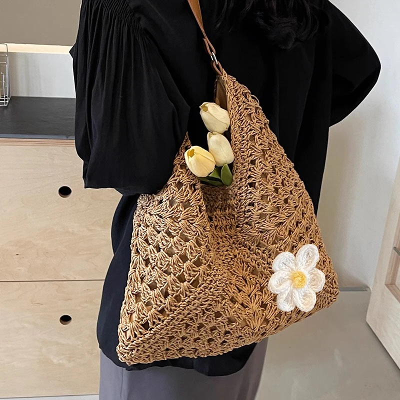 

ZAR Large Capaci St Woven Bag Women's Casual Versatile Tote Bag 2025 New Holiday Sle Hollow out Design Leisure Match
