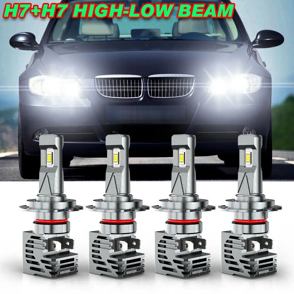 PCVBMLAUT Car lights H7+H7 White LED Headlight High/Low Beam Bulbs For BMW E90 F30 328i 330i 335i Car accsesories