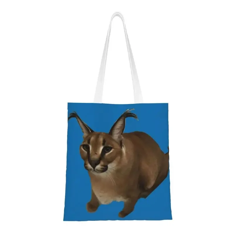 

Custom Big Floppa Sits Shopping Canvas Bag Women Washable Grocery Cat Shopper Tote Bags