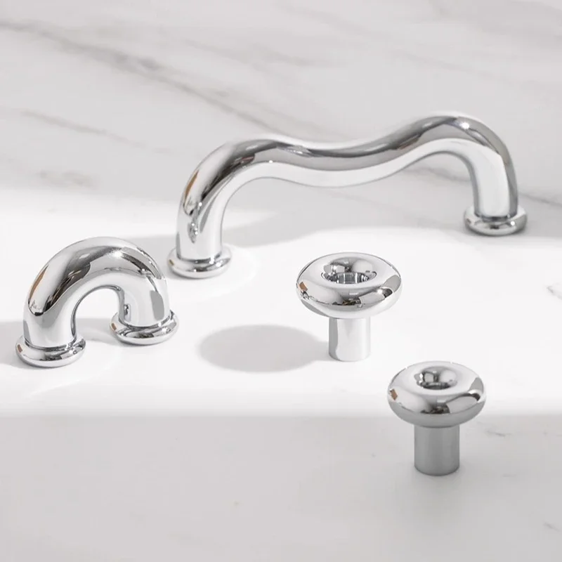 Light Luxury American Wardrobe Handle French Minimalist Silver Cabinet Door Handle Creative Shoe Cabinet Drawer Brass Handle