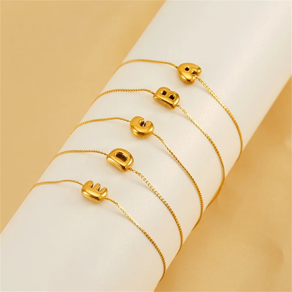 

LeeChee Thick Chunky Customized Letter Balloon Stainless Steel Bracelet 18K Gold Adjustable Personalized Jewelry Gift