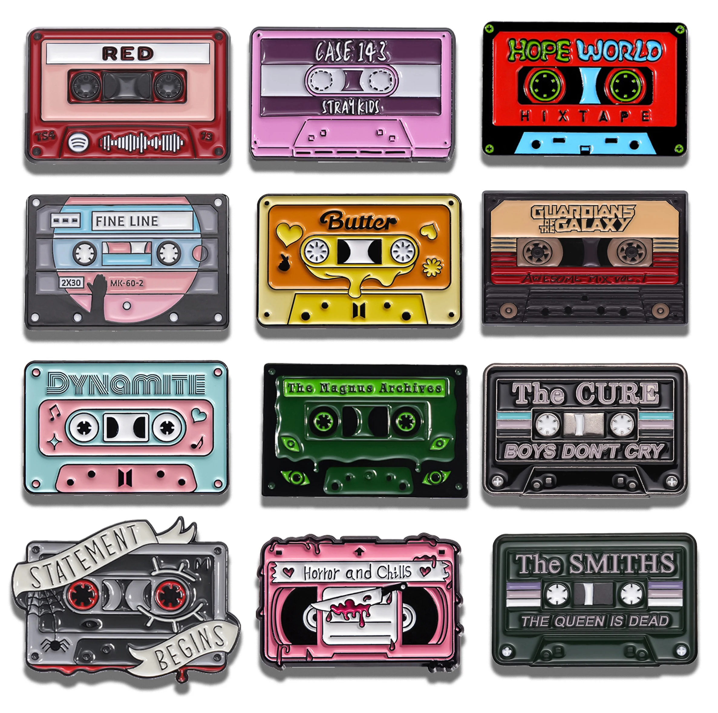 Magnetic tape music series, metal brooch, clothing accessories, necklaces, English styling, versatile accessories, badges