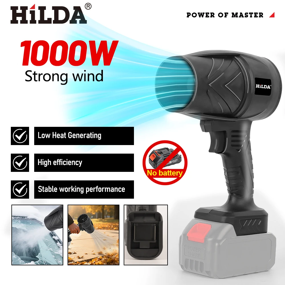 

Ручной вентилятор HILDA Storm Force, 1000 Вт, беспроводной пылесборник, подметальная машина для снега и листьев, турбоструйный очиститель Pro для батареи Makita