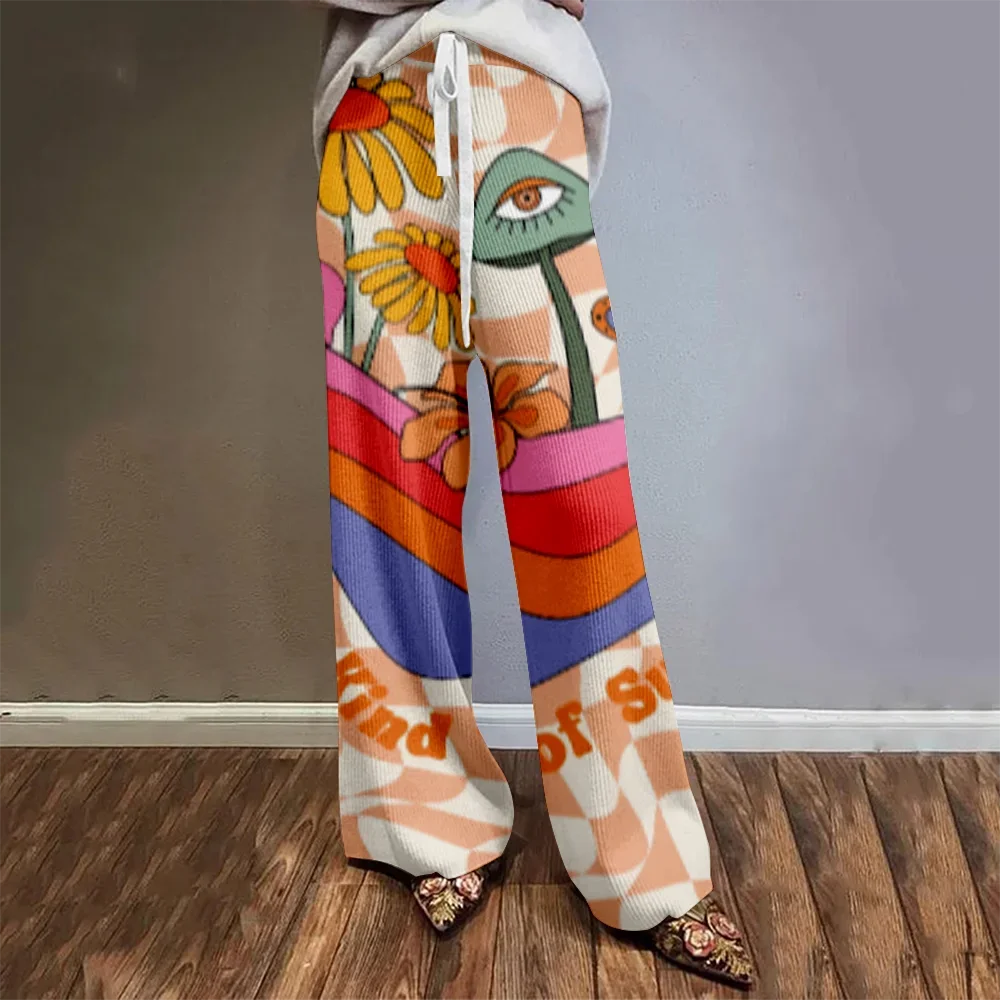 

Vintage Hippie Camper Van Print Casual Wide Leg Pants Harajuku Sunflower Women's Trousers Boho Pants Elegent Pocket Casual Pants