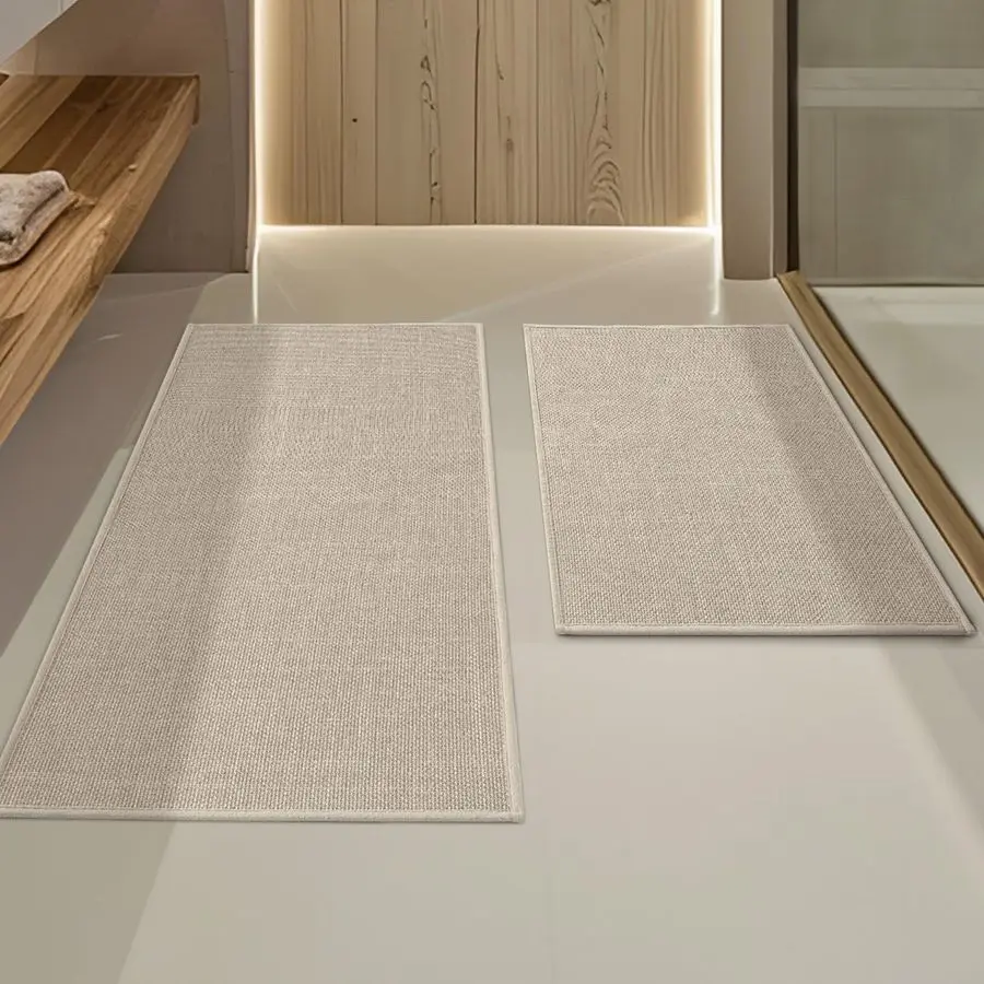 

Beige Bathroom Rug Sets 2 Piece, Bathroom Mat Quick Dry, Thin Bath Rug Set,Absorbent Bath Mat for Bath Room Non Slip Washable fo