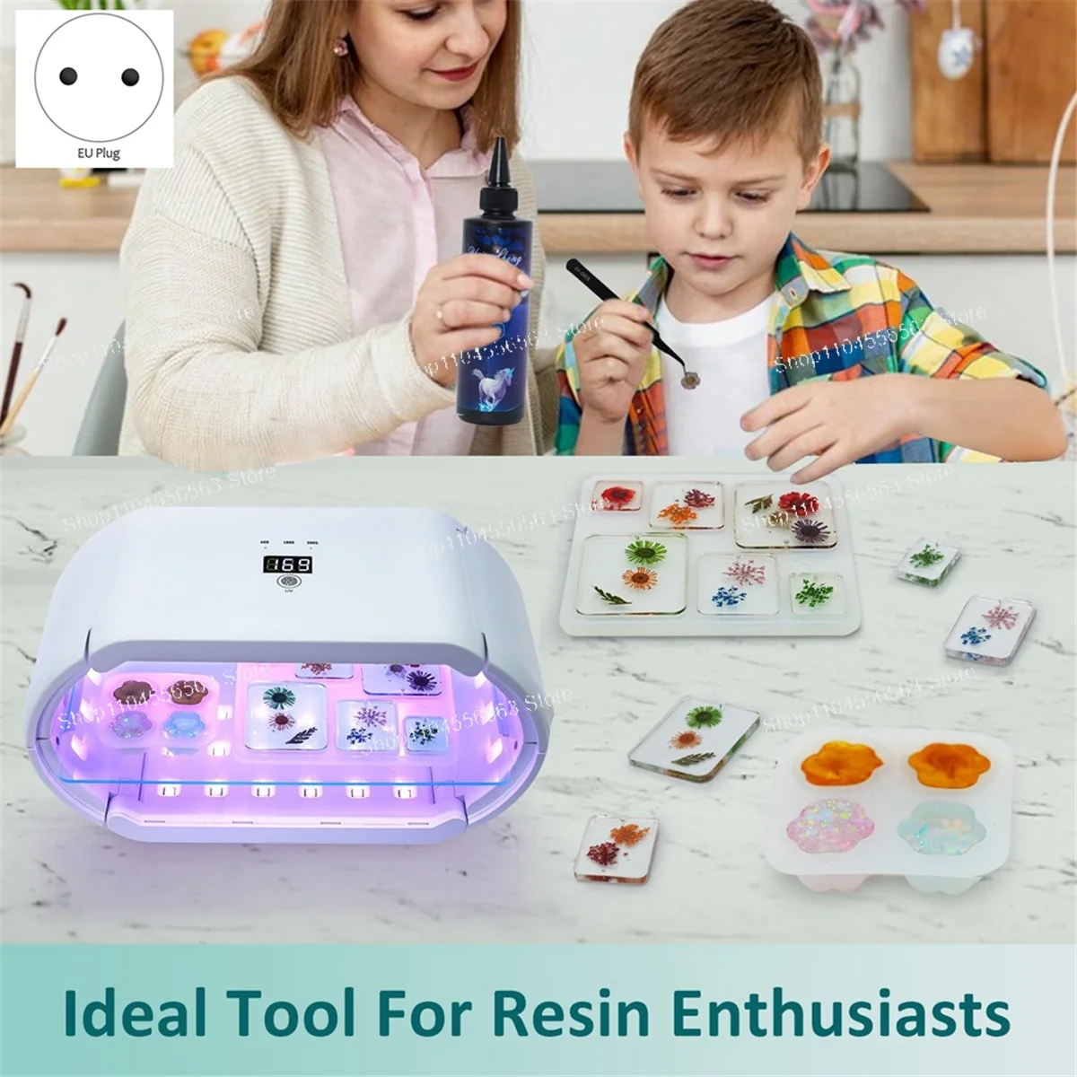 100W Foldable Double Layer UV Resin Curing Light for DIY Jewelry Nail Art 10s Fast Curing with Timer EU Plug