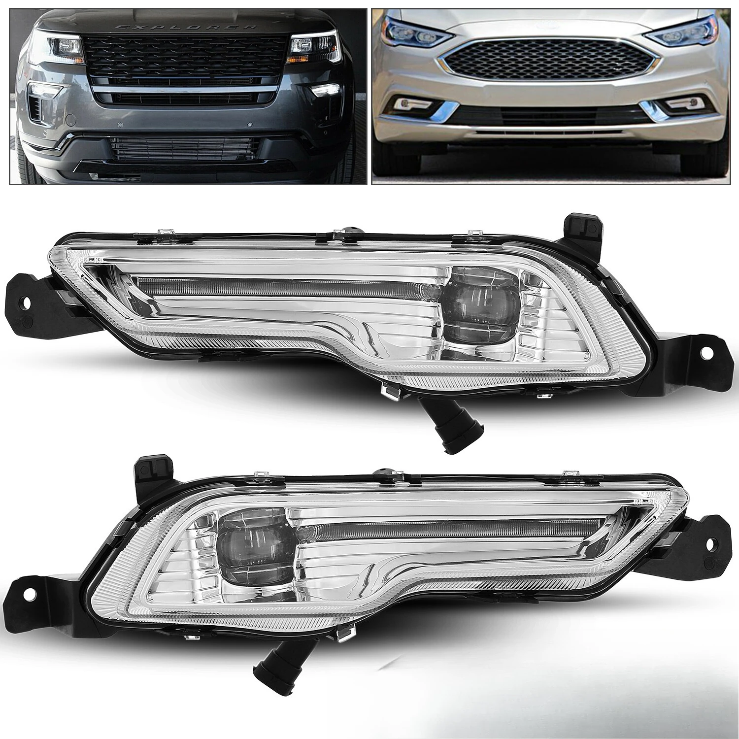 Front Bumper Pair Lamp LED Fog Light Kit For 2018 Ford Fusion 18-up Explorer