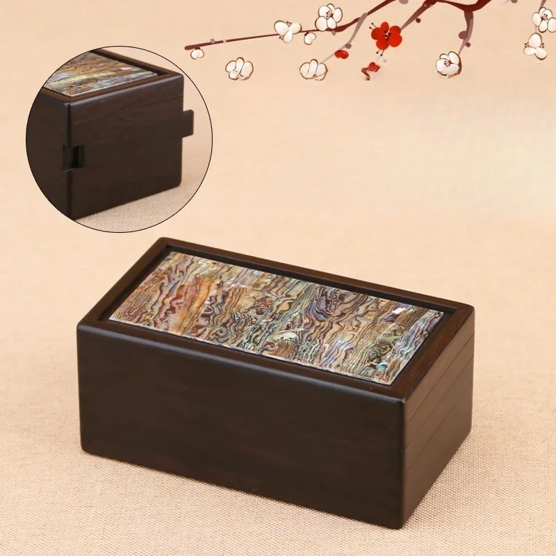 Antique Solid Wood Jewelry Storage Box Purple Sandalwood Lock Case Inlaid Shell Display Chest Jade Gold Bracelet Organizer