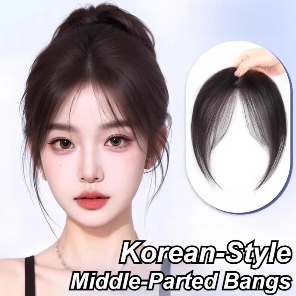 Korean Style Clip-in Bangs Hair Natural Straight Fringe Hair Extensions Fake Hair Clip On Bangs Hairpieces For Women Daily Wear