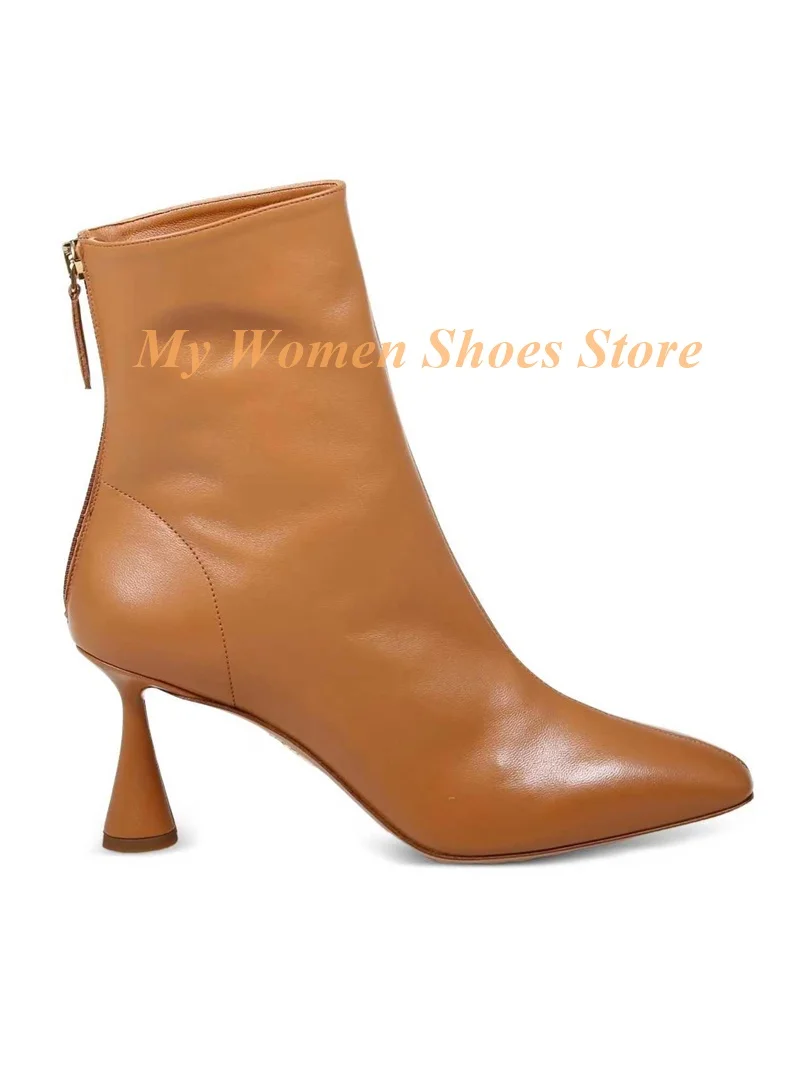 

Leather Brown Square Toe Ankle Booties Back Zipper Strange Style High Heel New Arrivals Women Dress Shoes Handmade Custom Made