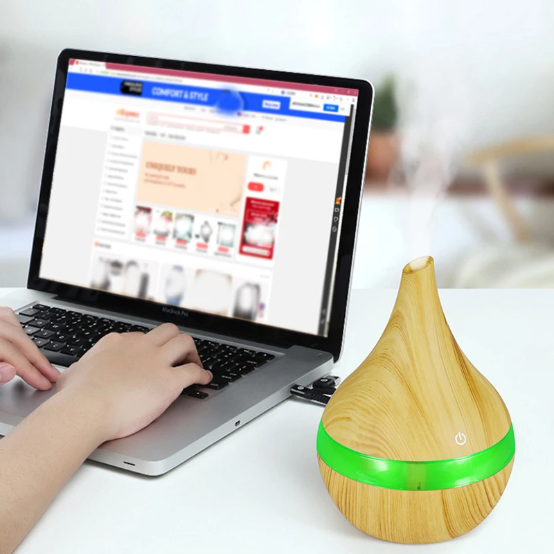 300ML Mini USB ความชื้นอากาศความชื้น Aroma Diffuser Mist ไม้น้ำมันหอมระเหย7สีสำหรับ Home สำนักงาน
