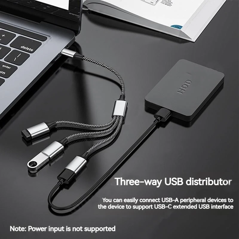 كابل محول USB الفاصل 1 في 3 خارج 4 منافذ OTG محول نوع C تمديد بيانات الطاقة لأجهزة الكمبيوتر المحمول لوحة المفاتيح أذرع التحكم في ألعاب الفيديو الماوس