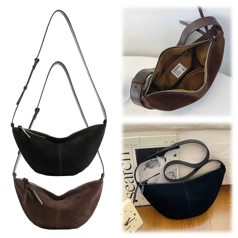 

Crescent Bag for Women Men Adjustable Strap Crossbody Bag Suede Multi-pocket Handbag Dumpling Bag for Work Travel