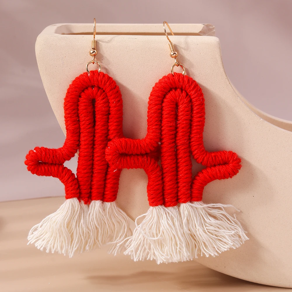 Aihua handgemachte gestrickte Regenbogen Kaktus Ohrringe für Frauen Mädchen schöne gehäkelte Wüste grüne Pflanze Ohrringe Sommers chmuck Geschenke – Detail 6