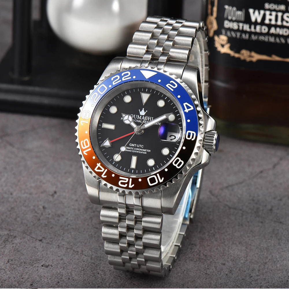 Oumashi 40mm Luxury NH34 Movement Men\'s Mechanical Automatic Watch Waterproof GMT Watch Sapphire Glass Watch Hombre Watchman