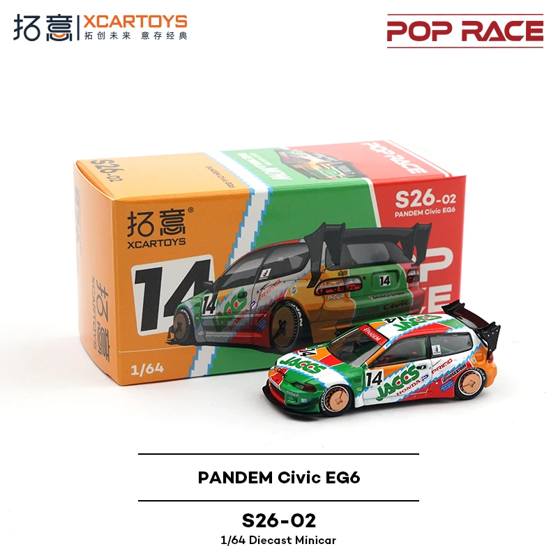 XCARTOYS 1/64 PANDEM Civic EG6-JACCS modelo de carro em liga, coleção infantil de brinquedos decorativos, para presentes de feriado infantis.