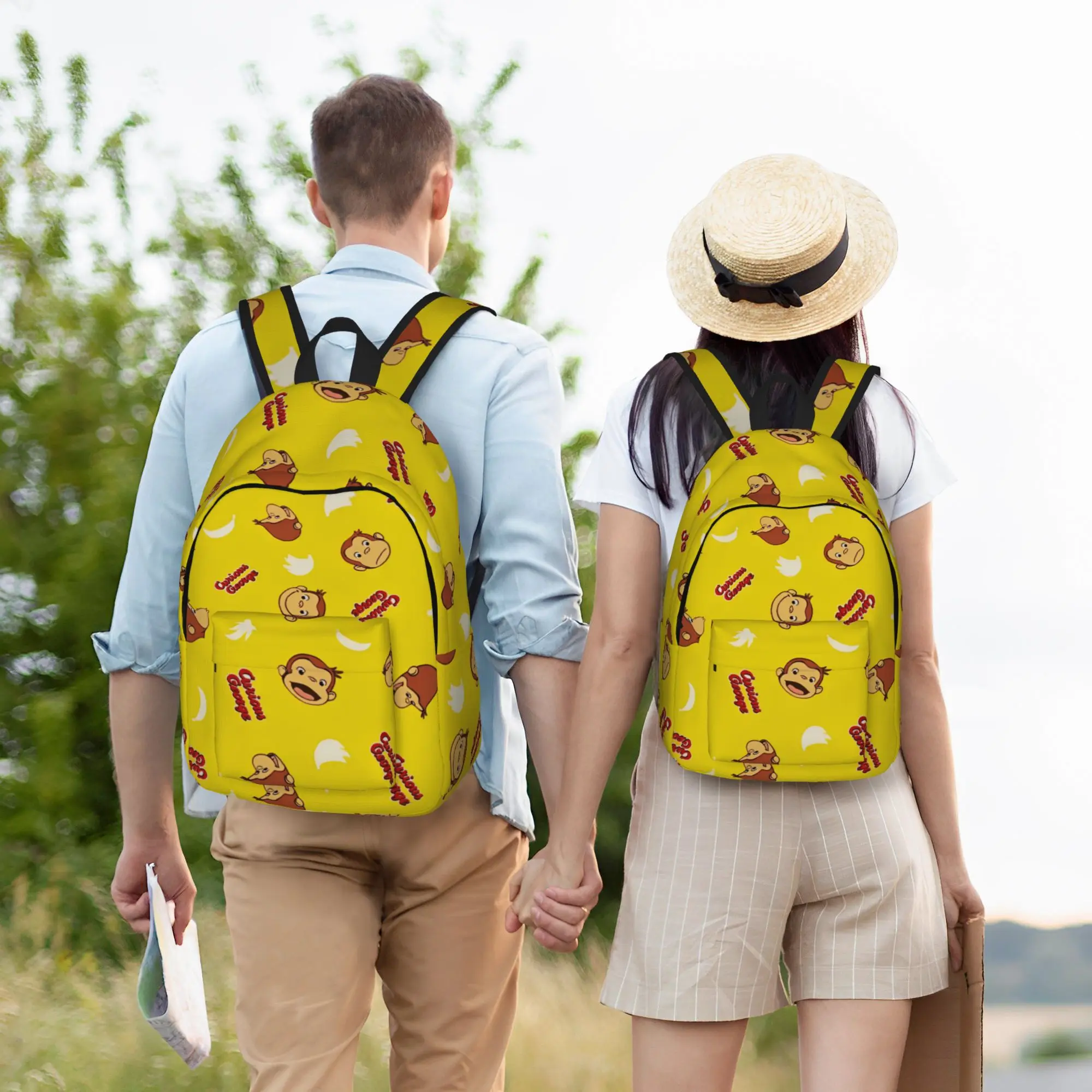 Curious George Monkey Cartoon Fashion Backpack Outdoor High School Business TV Series Daypack for Men Women Laptop Canvas Bags