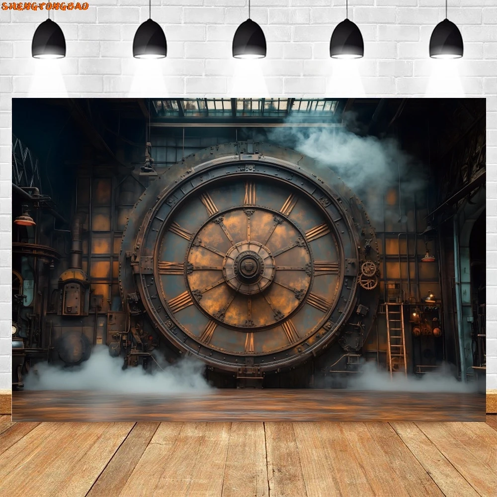 Retro Factory Clock Backdrop Baby Kids Family Christmas Eve New Year's Party Portrait Photography Background Decor Photo Studio