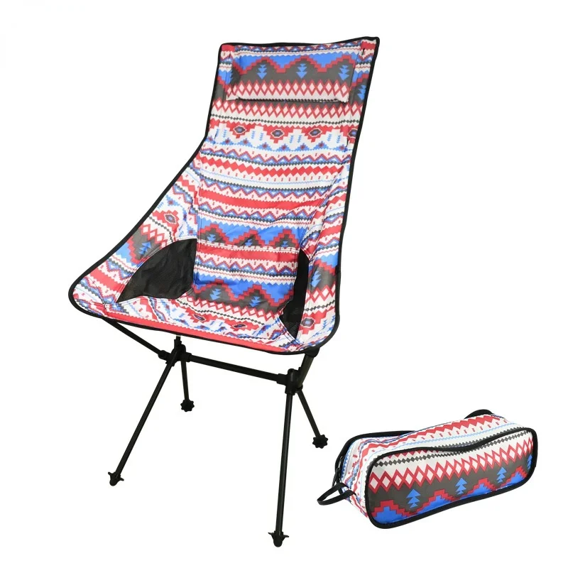 Ultra-light Portable Folding Chair Garden Chair Ethnic Style With Storage Bag Pillow Aluminum Bracket Outdoor Fishing