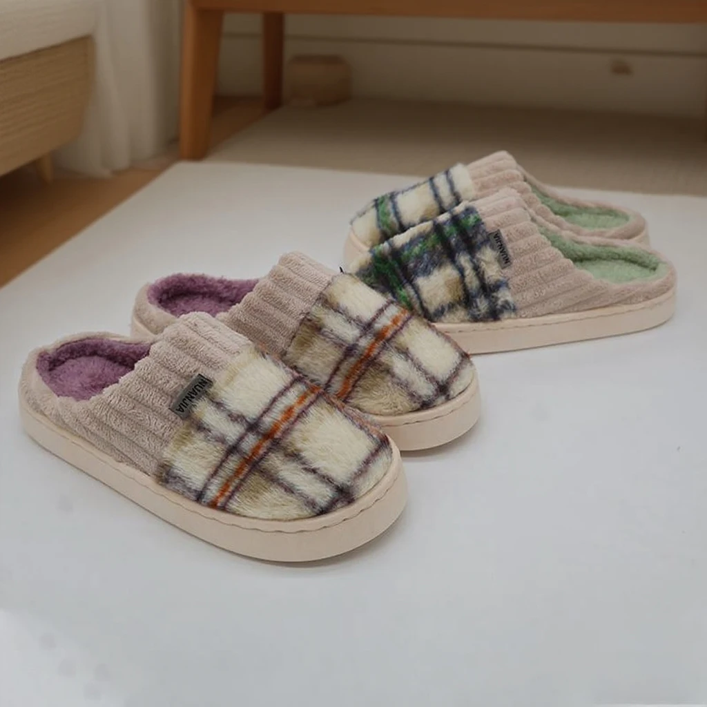 نعال من القطن للنساء في الخريف والشتاء المنزل داخلي سميك سوليد دافئ وغير قابل للانزلاق المنزل زوجين لطيف نعال من القطن القطيفة للرجال في الشتاء