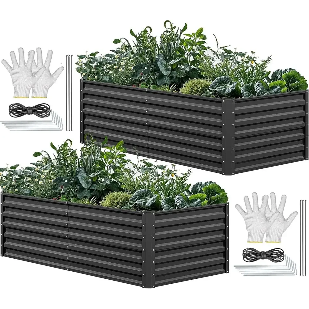 6x3x2ft Large Galvanized Metal Raised Garden Bed Kit with Gloves, Black