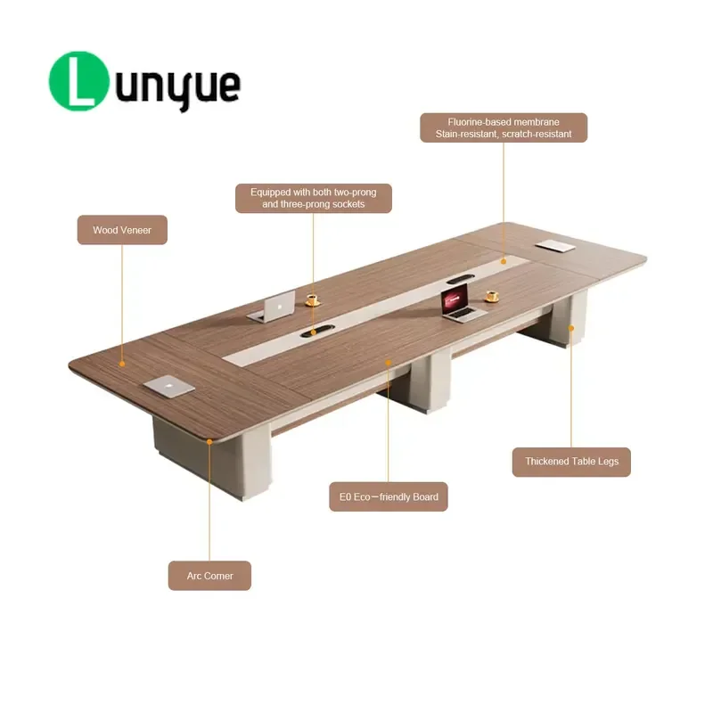 Large Modern Melamine Conference Table for 10-12 Persons with Integrated Power Data Ports Professional Boardroom Meeting Desk