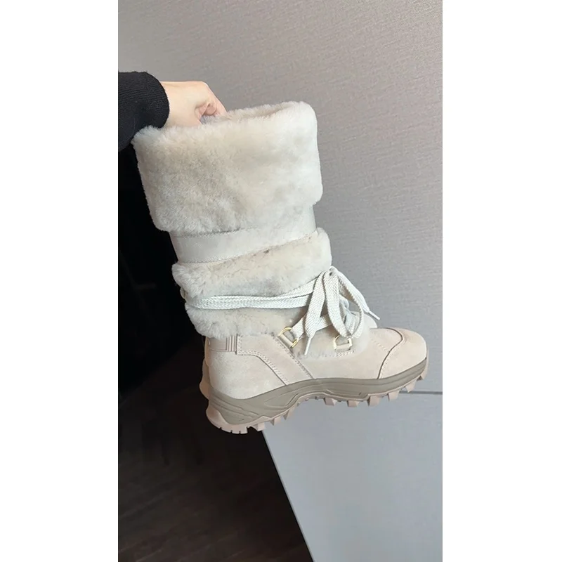 

Yulu Thi Bot Snow Boots Lamb Fur Inner Cow Suede Outer High Heel 4cm WG2302 Winter Women's Faion Hanfu Upper