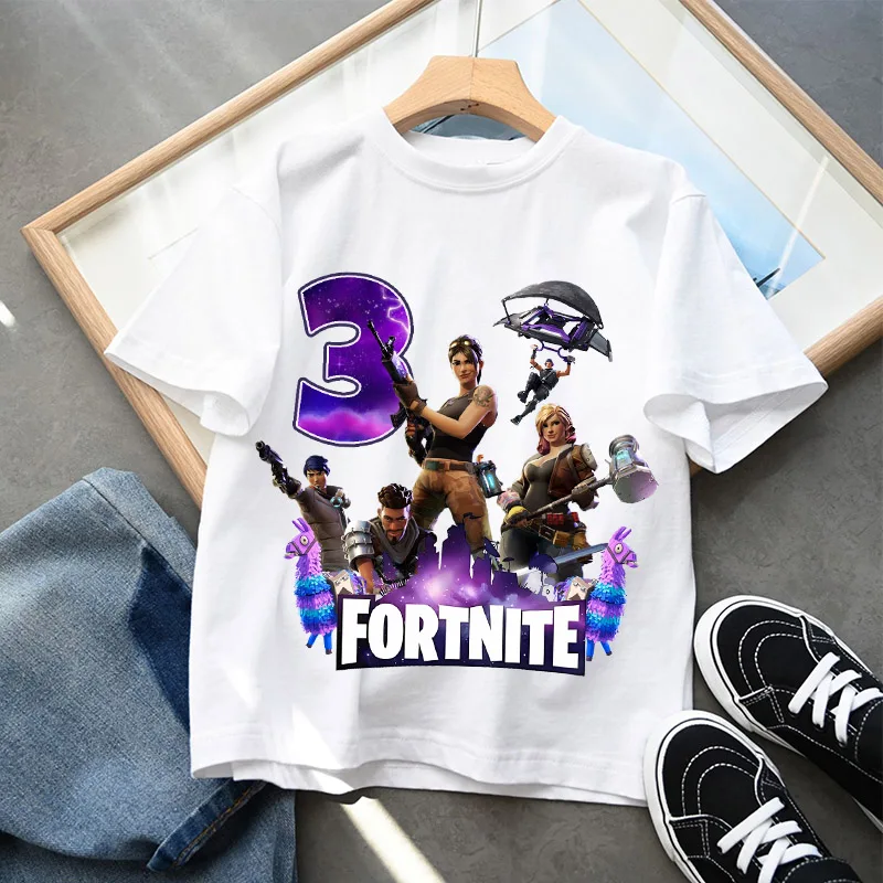 Рубашки с изображением игры Fortnight, детская одежда для мальчиков, футболки Fortnite Number 1-10, одежда для дня рождения, летние футболки с короткими рукавами
