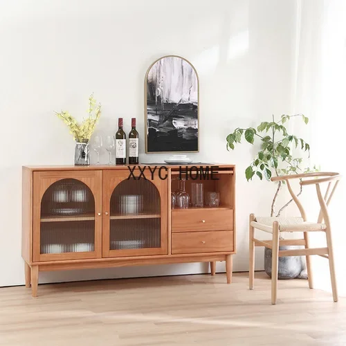 

LBX Solid Wood Sideboard Living Room Wall Tea Cabinet Locker Glass Cupboard Home